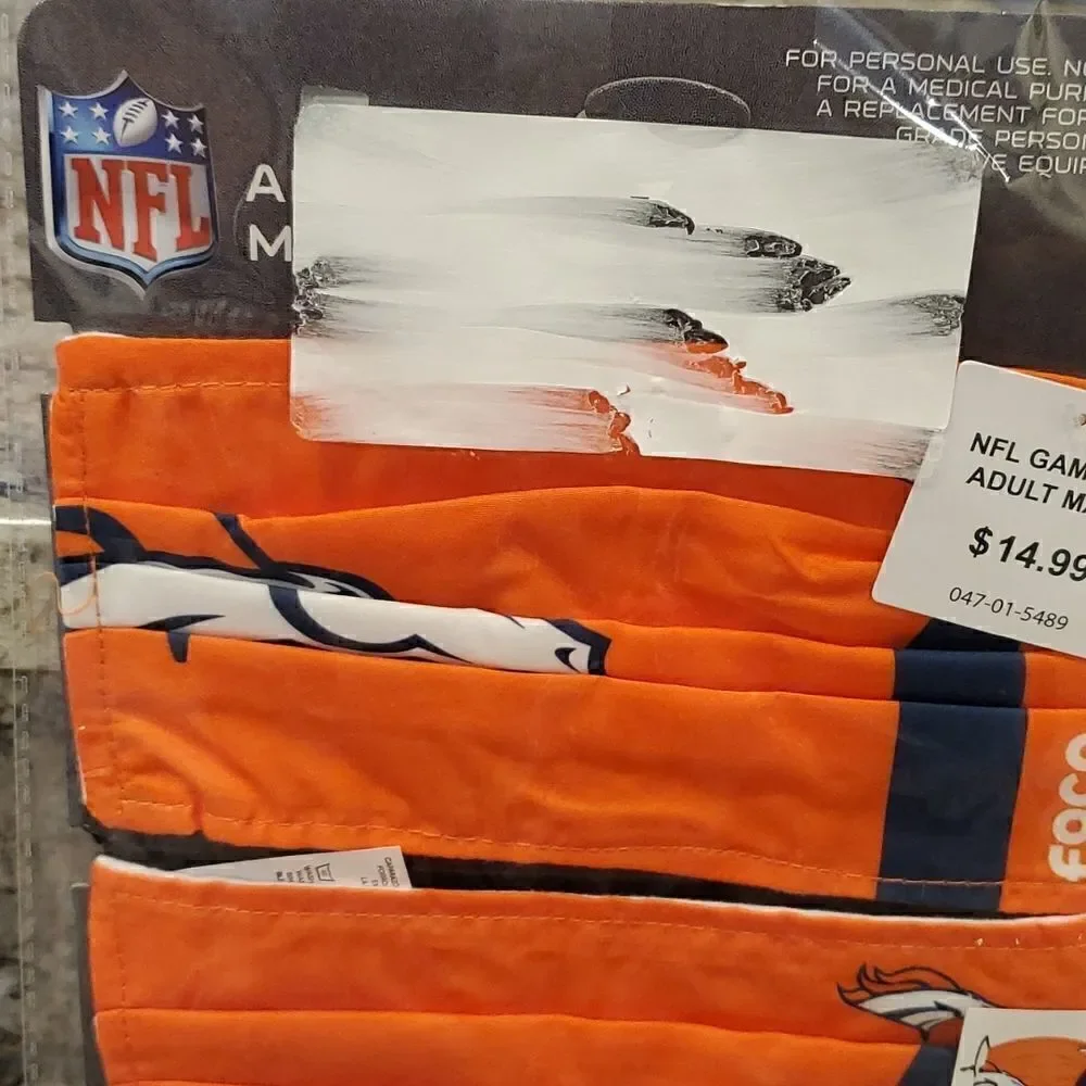 NFL Denver Broncos one pack of 2 Facemasks NWT